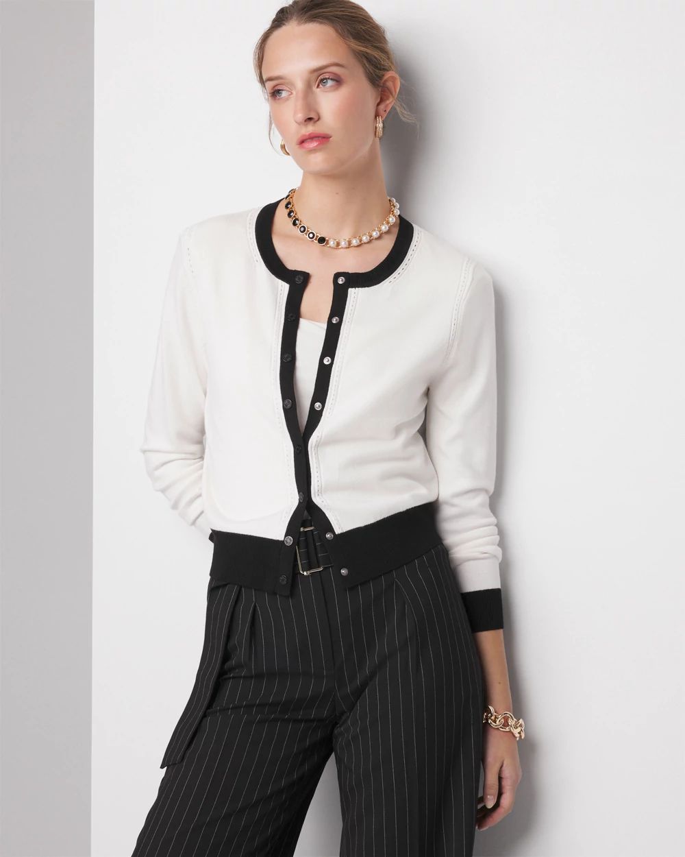Women s Pointelle Cardigan Sweater in Ivory Size Large White House Black Market